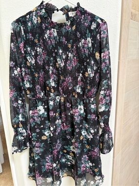 Adorable Black Floral Dress by Pink Rose